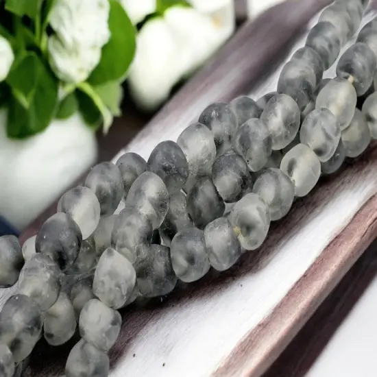 13-15mm Blended Slate Grey Crystal African Recycled Glass Beads (10" Strand) {3}