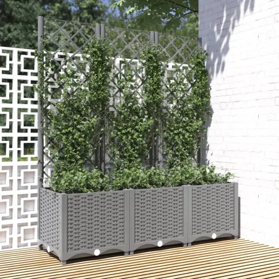 vidaXL Garden Planter with Trellis Light Gray 47.2x15.7x53.5 PP {1}