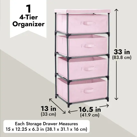 4-Tier Tall Closet Dresser with Drawers - Clothes Organizer and Small Fabric Storage for Bedroom (Pink) {4}