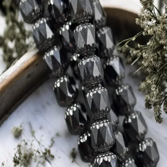 *12* 10mm Silver Washed Jet Fire Polished Cathedral Beads {4}