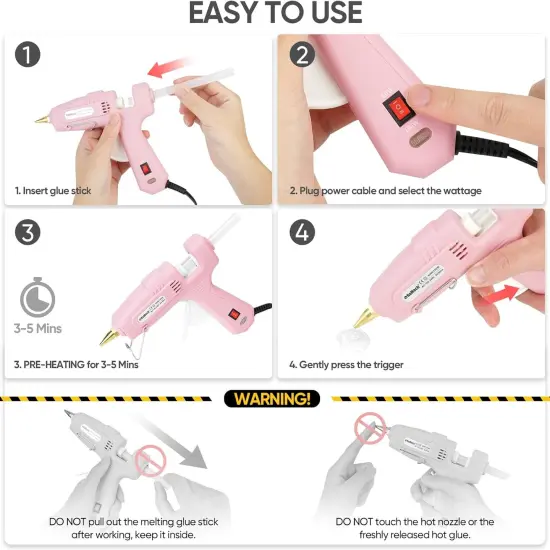 Full Size Hot Glue Gun with 60/100W Dual Power and 21 Hot Glue Sticks (7/16"), Fast Preheating Heavy Duty Industrial Gluegun with Storage Case for Crafting, DIY and Repairs (Pink) {5}