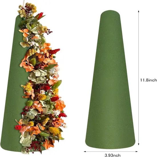Floral Foam Cone, 2 Packs 11.8&times;3.93 inch Wet Green Florist Floral Block Flowers Arrangement Supplies for Craft Project and Christmas Party Decoration {2}