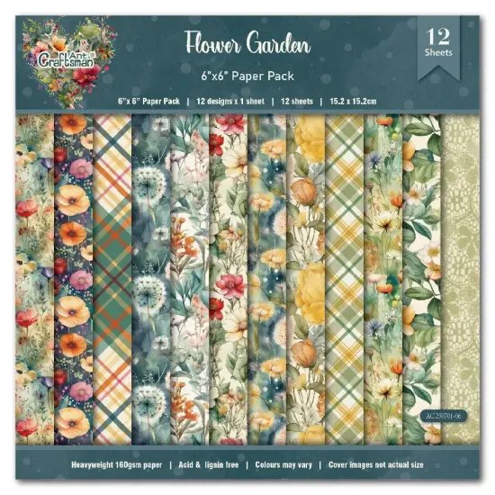 Flower Garden Scrapbook Paper Pack. 12 Sheets of 15.2x15.2cm Heavyweight Paper Pad F07M2-3 AC230701-06 {1}