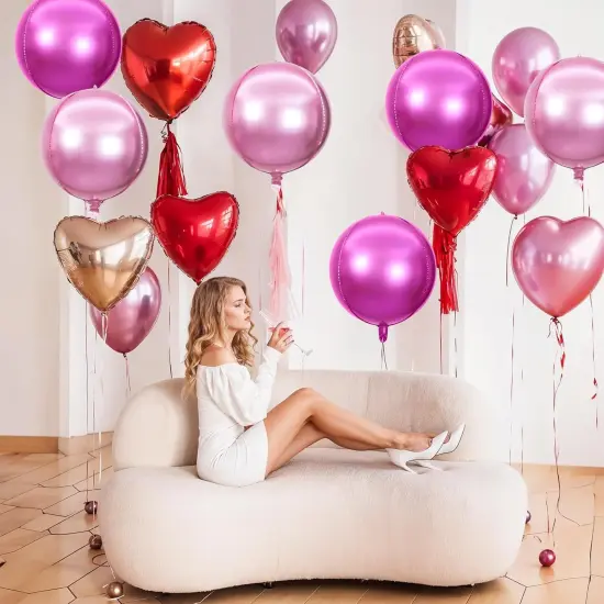6Pcs Hot Pink and Pink Round Foil Balloons(Hot Pink) {5}