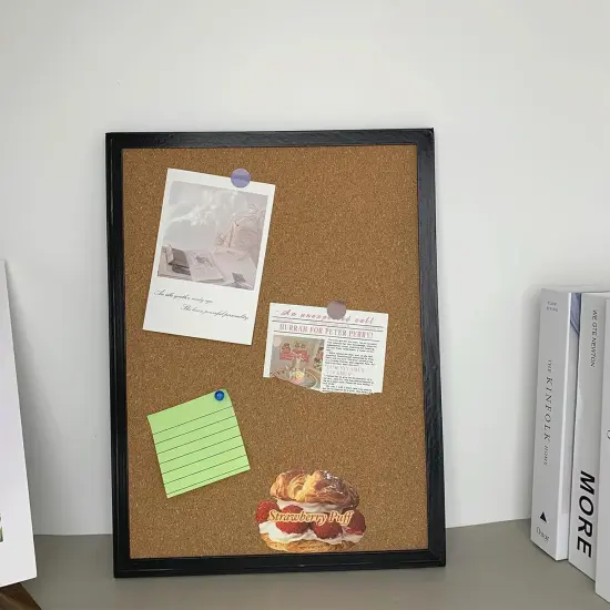 Black Cork Bulletin Board with Oak Wood Finish Frame (15.7 X 12 Inches) {4}