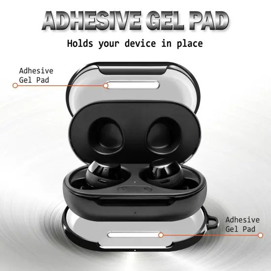 For Samsung Galaxy Buds / Plus Case with Keychain, Protective Earbuds Cover, Metallic Black {4}
