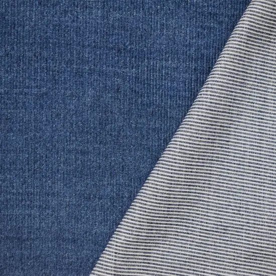 Blue-White Famous Maker Cotton-Rayon Striped Corduroy-Like Woven Fabric By the Yard {3}