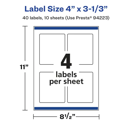 Avery Glossy White Rectangle Labels with Sure Feed, 4" x 3-1/3" {5}