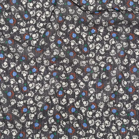 1 Yard Blackened Pearl Multi Color Tossed Floral Gingham Silk Georgette Fabric 44 Inch Width {1}