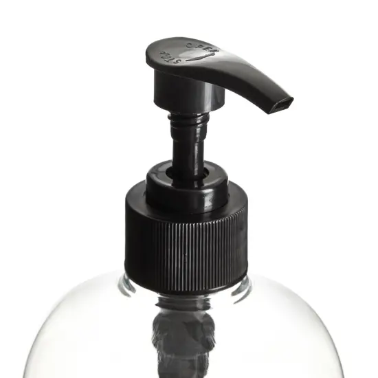 Okuna Outpost 34 oz Pump Bottles for Shampoo and Conditioner, 4 Pack Refillable Empty Shampoo Bottles, No-Spill, Clear Large Soap Dispenser with Black Pumps, Use for Hand Soap, Body Wash, Lotion {4}