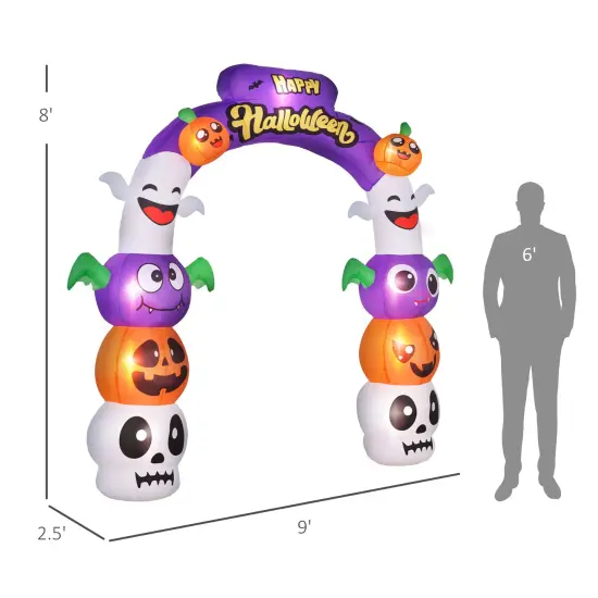 Outsunny 8ft Halloween Inflatable Archway, Pumpkin Skulls Ghosts Bats, with Yellow Lettering {3}