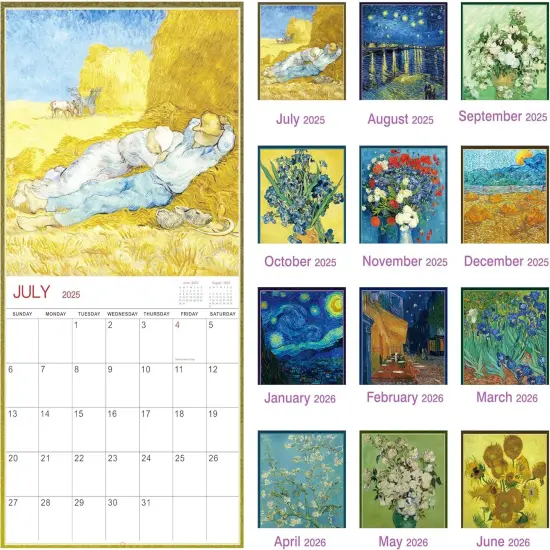 Wall Calendar 2025-2026 - Calendar 2025-2026, 18-Month Monthly Wall Calendar 2025-2026 from Jul. 2025 - Dec. 2026, 12" x 24" (Open), Unruled Blocks - Art Paintings {3}