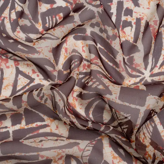 1 Yard Red, Orange & Brown Wax Resist Floral Silk Chiffon Artistic Splatter, 54 Inches Wide {1}
