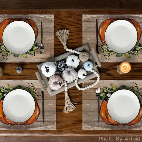 Set of 4 Wood Pumpkin Fall Placemats - 12x18 Inch {2}
