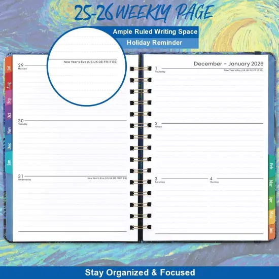 2025-2026 Planner &ndash; Jul.2025 - Jun.2026, Weekly ＆ Monthly Academic Planner 2025-2026, with Tabs, 6.4" x 8.5", Hardcover, Strong Binding, Thick Paper, Back Pocket, Elastic Closure, Inner Pocket {4}