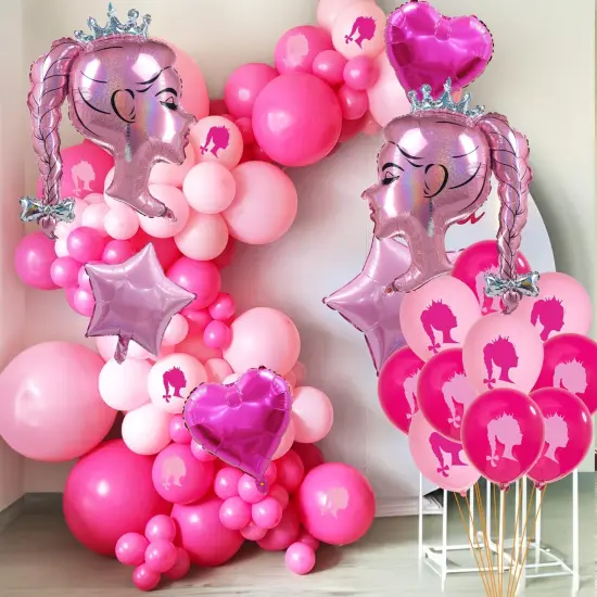 30pcs Hot Pink Princess Doll Foil Balloon Pink(Hot Pink) {5}