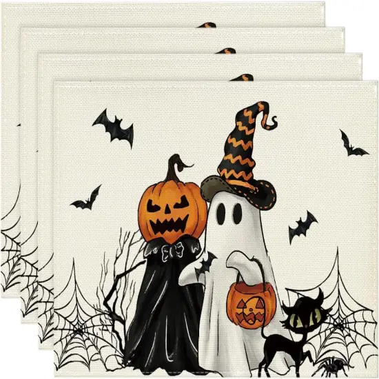 Ghost Halloween Placemats Set of 4(Black/Beige) {1}