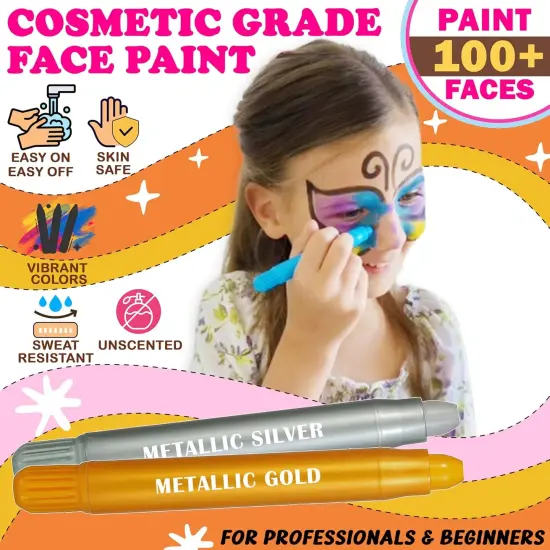 Water Based Face Paint Kit(	gold, silver, black, white, purple, pink, green, red, blue, dark blue, yellow and orange.) {2}