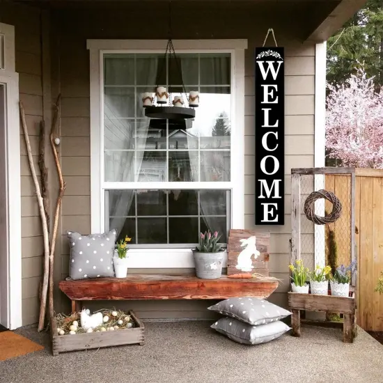 Welcome Sign for Front Porch (Black Welcome) {2}