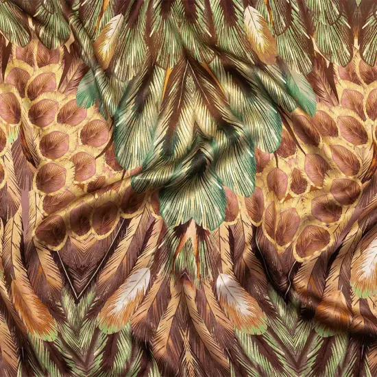 1 Panel Exclusive Italian Cream Blush Feathered Chevrons Silk Charmeuse Fabric 53" Wide {1}