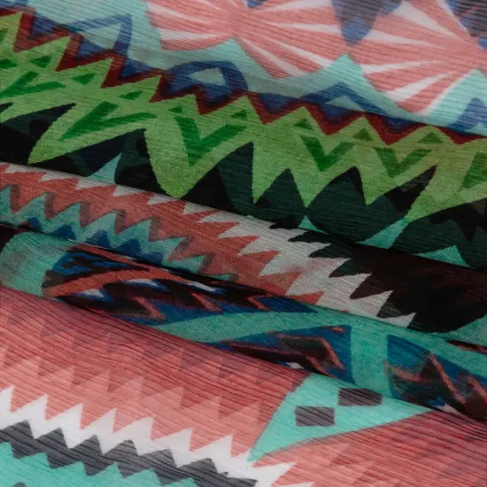 1 Yard Bright Aqua Red Lime Geometric Stripes Crinkled Silk Chiffon Fabric 45 Inch Width {3}