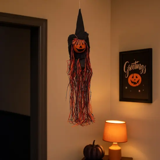 Hanging Halloween Witch Jack O' Lantern Head Indoor Figurine {3}