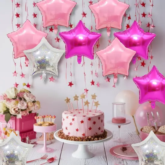 8Inch Hot Pink Silver Laser Helium Balloon( Pink Silver Laser) {4}