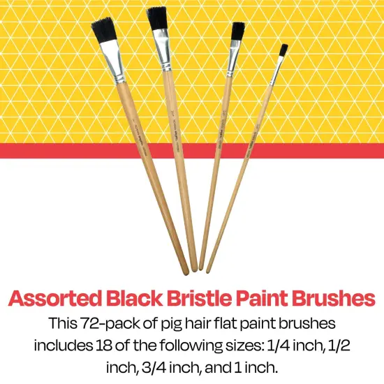 School Smart Black Bristle Paint Brushes, Long Handle, Assorted Sizes, Set of 72 {6}