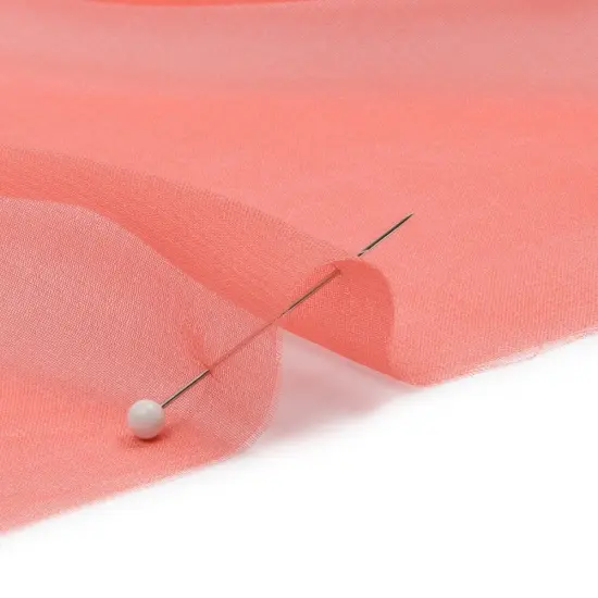 1 Yard Lightweight Silk Chiffon Fabric 44" Wide Coral for Ruffles & Draping {2}
