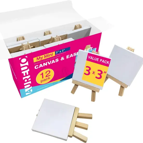 Mini Canvas & Easel Set &ndash; 12 Pack with Display Stands (3"x3" with Easel) {1}