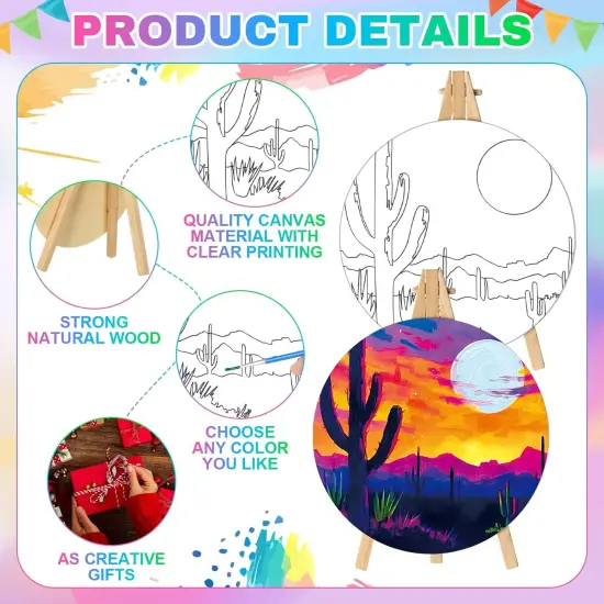 96 Pcs Pre Drawn Canvas Kit for Painting Kids Adults Sip and Paint Kit 5.9 Inch Round Pre Printed Canvas Painting white {3}