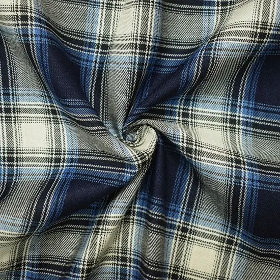 Navy-Ivory-Multi Famous Maker Cotton Twill Shirting Woven Fabric By the Yard {1}