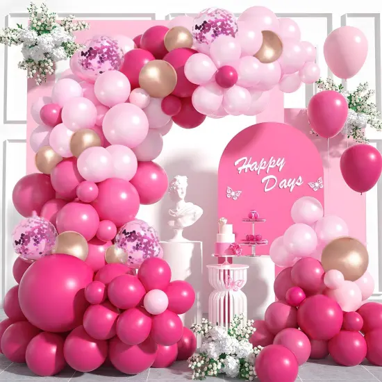 131PCS Pink Balloons Arch Kit ( Hot Pink) {1}