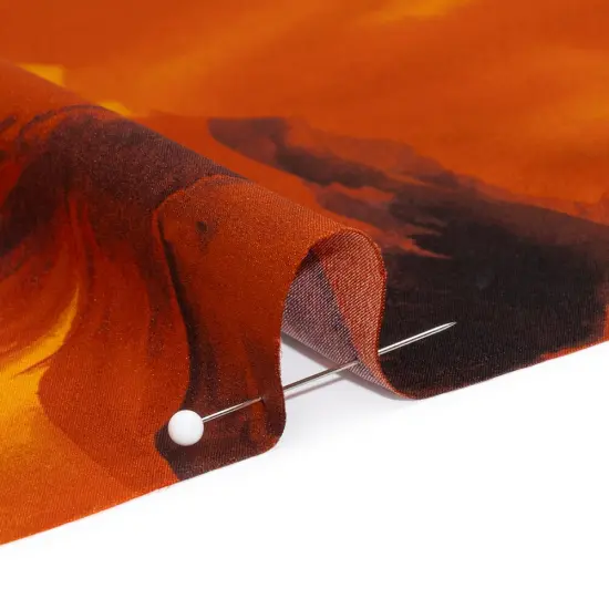 1 Yard Silk Charmeuse Print Italian Dark Orange, Golden Yellow & Russet Brown Painterly Floral 53" Inches Wide {2}