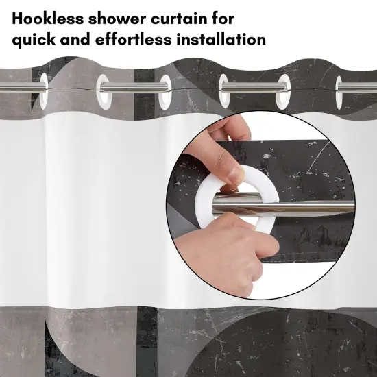 Americanflat 72x75 Hookless Shower Curtain - Abstract Shower Black Grey Curtain with Sheer Panel, Snap-In Liner, and Grommets {3}