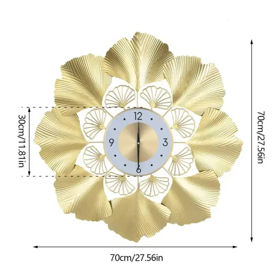 70cm Gold Round Ginkgo Biloba Wall Clock Large Wall Watch Living Room Home Decor {4}