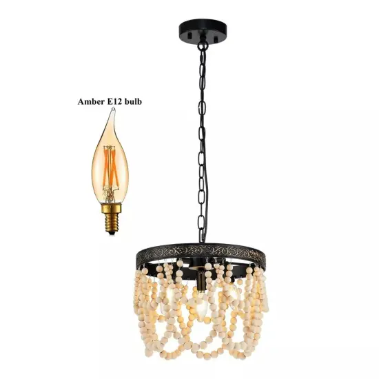 Ceiling Light Wood Beaded Chandelier Farmhouse Chandelier Living Room {3}