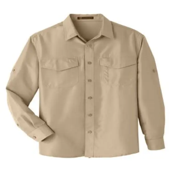 Harriton&reg; Men's Key West Long-Sleeve Performance Staff Shirt Khaki {1}