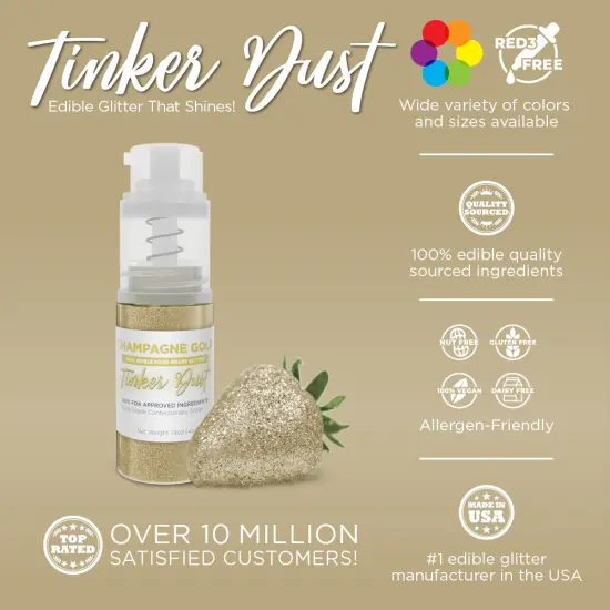 Bakell - Champagne Gold Tinker Dust Edible Glitter (4g, 1x Spray Pump) for Food, Desserts, and Beverages! {2}
