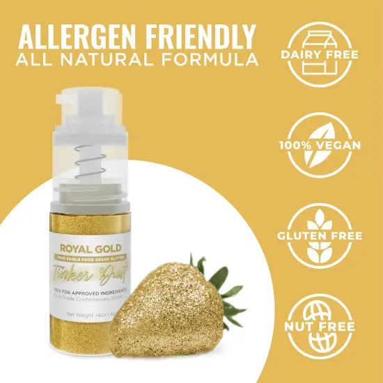 Bakell - Royal Gold Tinker Dust Edible Glitter (4g, 1x Spray Pump) for Food, Desserts, and Beverages! {3}