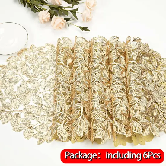 Metallic Placemats Set of 6 Gold Leaf Round Placemats Non-Slip Wipeable Table Mats for Dinner,Party,Wedding Accent Centerpiece {3}