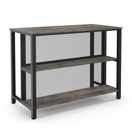 36 Inch 3-Tier Bar Table with Storage Metal Frame Adjustable Foot Pads for Dining Room Grey {1}