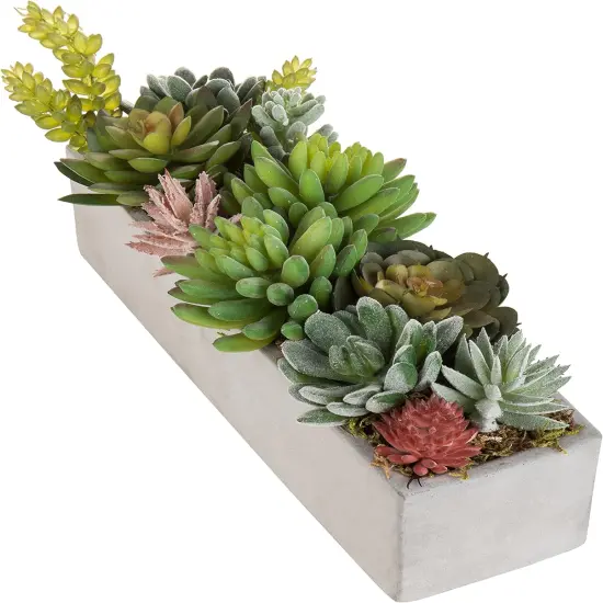 Faux Succulent Plant Arrangement in 12-Inch Gray Cement Pot {2}