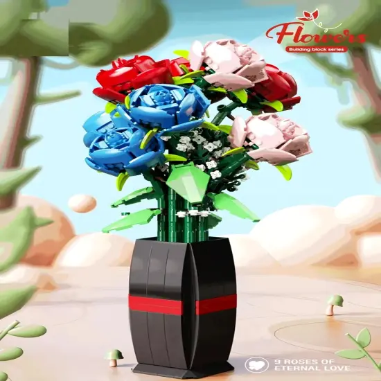9 Roses of Eternal Love Building Brick Potted Flower F07M9-3(101) {1}
