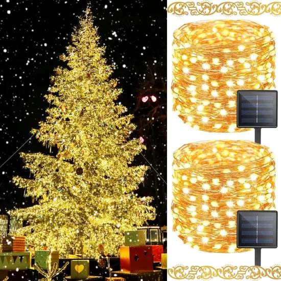 BHCLIGHT Solar String Lights Outdoor, 2 Pack 80FT 200 LED Solar Outdoor Christmas Lights, Waterproof Copper Wire 8 Modes Solar Fairy Lights for Garden Tree Wedding Christmas Tree Decorations (Warm White) {1}