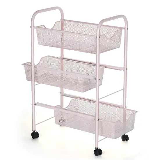 3-Tier Rolling Metal Storage Basket Cart – Mesh Utility Organizer with Wheels, Kitchen & Pantry Fruit Vegetable Rack, Bathroom & Office Storage {1}
