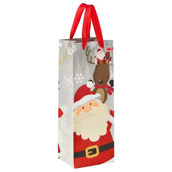 12 Pack Santa Claus Christmas Wine Gift Bags with Ribbon Handles (5 x 13.5 x 4 In) {5}