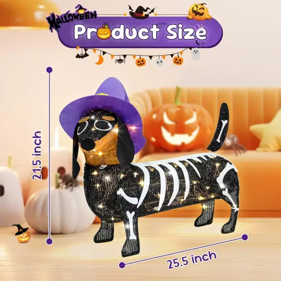 Pre-lit 25.5 Inches Long Halloween Skeleton Dachshund Dog Lighted Decor {4}