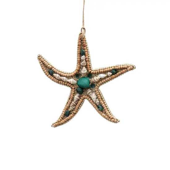 Wooden & ShellBeaded Lac Star Fish Ornament - Brown & Blue {2}