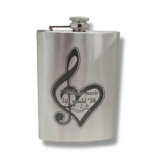 8oz Without Music Life would be Flat Stainless Steel Flask {2}